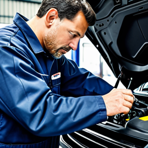 Home 9 **
A professional mechanic, fully clothed in work attire, carefully examining an engine with diagnostic equipment in a well-lit auto repair shop. Appropriate content, safe for work, perfect anatomy, correct proportions, family-friendly.
**