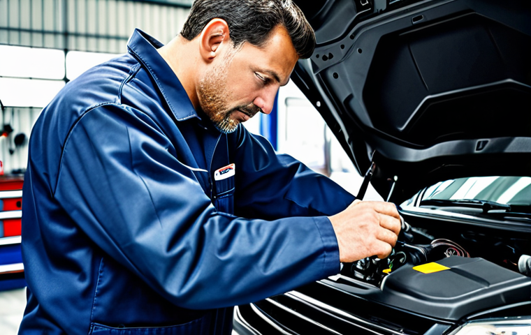 **

A professional mechanic, fully clothed in work attire, carefully examining an engine with diagnostic equipment in a well-lit auto repair shop. Appropriate content, safe for work, perfect anatomy, correct proportions, family-friendly.

**